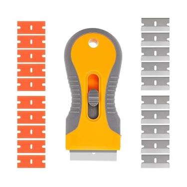 Imagem de Raspador de lâmina de barbear com 10 lâminas de metal extras e 10 peças de lâminas de plástico, lâmina de barbear retrátil, ferramenta de limpeza, ferramenta de decapagem de tinta, fogão, raspador de