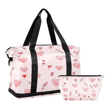 Imagem de CEBUGI Small Hearts Arrows Bolsa esportiva extensível para academia, bolsa de viagem portátil separada e molhada com compartimento para sapatos e bolso molhado