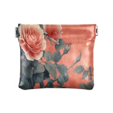 Imagem de Burbuja Valentine Roses Squeeze Bolsa feminina de couro, portátil, mini porta-moedas, batom, organizador de cosméticos