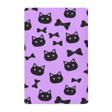 Imagem de Burbuja Lençol de berço preto com cabeça de gato para meninos e meninas, lençol com elástico 71 x 132 cm para colchões padrão de berço e cama de criança, macio e respirável