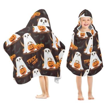 Imagem de Burbuja Toalha de banho com capuz de cachorro vestido como boo para crianças, toalha de praia de pelúcia macia absorvente para meninas e meninos 3-10 anos, 61 x 127 cm