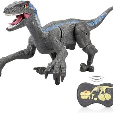Imagem de Dinossauro Velociraptor de Controle Remoto, Brinquedo RC com Luz LED e Som, Simulação de Caminhada Realista 2.4 GHZ, Rugido para Crianças