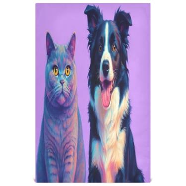 Imagem de Joisal Toalhas de prato fofas de desenho animado gato cachorro roxo para cozinha toalha de chá decorativa panos de prato fofos absorventes 45 x 71 cm, 1 pacote