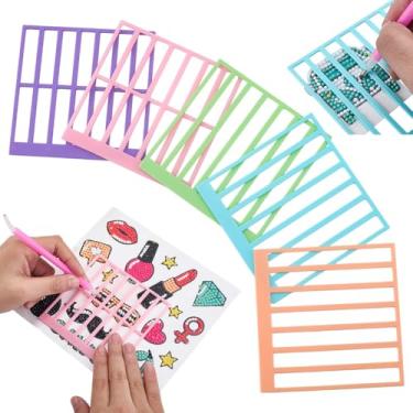 Imagem de PH PandaHall Pacote com 5 réguas de arte de diamante de plástico ferramenta de pintura de broca redonda quadrada 9 x 3,9 polegadas, acessórios de cores mistas para artesanato faça você mesmo