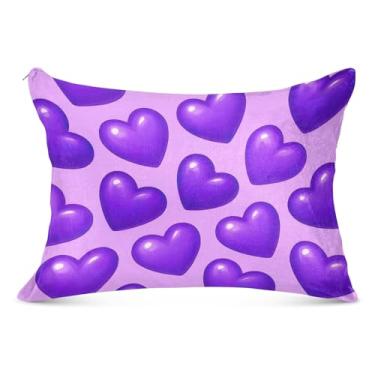 Imagem de Capa de almofada com zíper de corações roxos de desenho animado de poliéster padrão Queen King Size linda capa de travesseiro grande, tamanho Queen, 50,8 cm x 76,2 cm