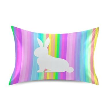 Imagem de Fronhas refrescantes padrão padrão queen king size almofada de cetim decoração queen size tamanho queen 76.2 cm x 50.8 cm arco-íris branco coelho animal