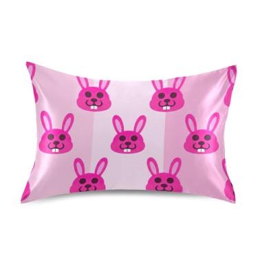 Imagem de Fronha com estampa listrada rosa coelho animal cetim refrescante king queen fronha de cama premium decoração de casa tamanho queen 76,2 cm x 50,8 cm