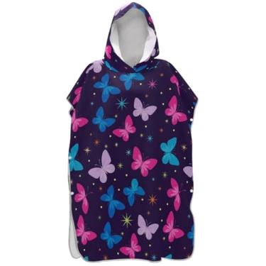 Imagem de Joisal Roupão de mudança de poncho de surfe para adultos toalha de banho com capuz plus size ponchos adultos para mulheres borboleta colorida