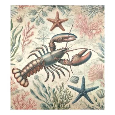Imagem de Decalque de painel de ímã de geladeira vintage estrela do mar lagosta, ímã de geladeira 58 cm L x 66 cm A