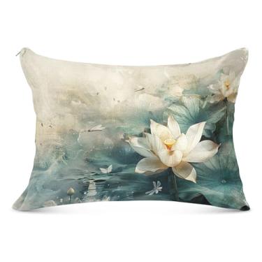 Imagem de Fronha decorativa vintage flor branca libélula poliéster para travesseiro padrão Queen King impressão artística grande capa de travesseiro sonolento, tamanho king, 50,8 cm x 101,6 cm