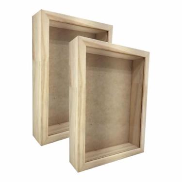 Imagem de Kit 2 Molduras Caixa Alta com Vidro para Quadros Quilling e Scrapbook 20x20cm - 1,5x4,5- para Obras em Relevo, Presentes ou Decoração em Parede(PINUS NATURAL,20x20 CM)
