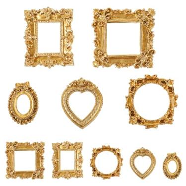 Imagem de YBEATY 10 porta-retratos vintage, pequena, de resina, para exibição de joias, miniatura, oval, retangular, fotografia gótica, barroco, antigo, enfeite para pendurar na parede, decoração de Natal, faça