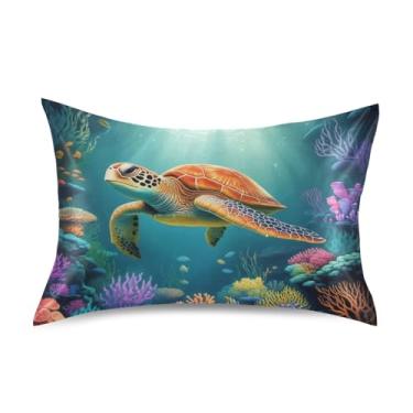 Imagem de Fronhas para cabelo vintage tartaruga colorido coral roxo padrão king queen fronhas de cetim refrescante cama fronha arte fofa tamanho king 101,6 cm x 50,8 cm