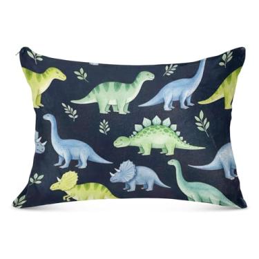 Imagem de Aquarela Dinossauros Coloridos Capas de Travesseiro Decorativo Flanela Padrão Queen King Almofadas de Cama Estampas Divertidas Almofadas Decorativas, King Size, 50,8 cm x 101,6 cm