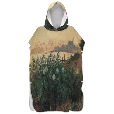 Imagem de Joisal Poncho de surfe para trocador de roupas de banho de praia com capuz absorventes homens mulheres poncho com capuz pintura florida na margem do rio