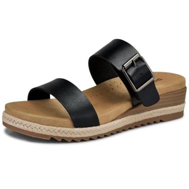 Imagem de SHIBEVER Sandálias rasteiras para mulheres: Sandália feminina confortável 2026 - Sapatos de verão para caminhada com suporte de arco, Preto, 41