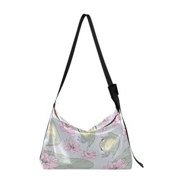 Imagem de Bolsas femininas tropicais fofas bicho-preguiça Hobo bolsa de couro de couro masculina arte estampa animal bolsas femininas Hobo, Flores sapo têxtil lótus