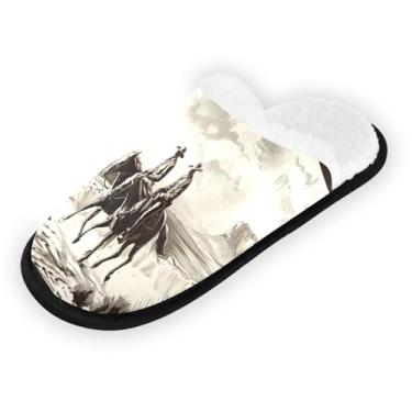 Imagem de Joisal Chinelos de gato girassóis estrelados, chinelos femininos para casa, chinelos de spa antiderrapantes com bolsa de armazenamento, Cowboys Horses Through the Desert, 9-12 US Women/9-12 US Men