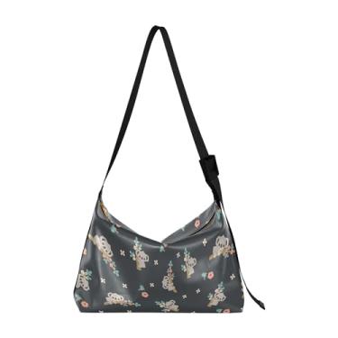 Imagem de Bolsas de couro divertidas e criativas para cães Hobo para mulheres, bolsas masculinas grandes, bolsas de ombro único com estampa animal premium, Lindo desenho animado coala floral