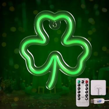 Imagem de Tigrelight Decoração de trevo verde do dia de São Patrício, placa neon de trevo acrílica iluminada, alimentada por USB, 8 modos de luzes de janela com controle remoto, 1 pacote de luzes de trevo para