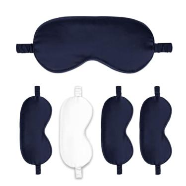 Imagem de Máscaras de dormir pacote com 5 capas de seda para olhos de cetim máscara blackout sedosa macia para olhos para dormir capas para presentes de dama de honra