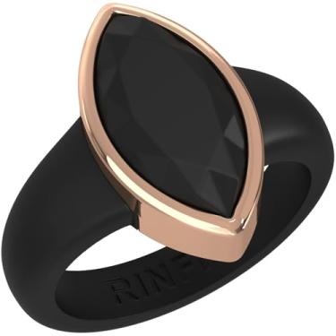 Imagem de Rinfit Anel feminino de silicone com aço inoxidável - alianças de casamento de borracha marquesa - design pendente de patente, Size 5, Silicone, Sem pedra preciosa