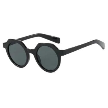 Imagem de HCHES Óculos de Sol Femininos Vintage com Degradê e Proteção UV400, Armação Redonda e Lentes Estilo Masculino (Preto e Cinza)