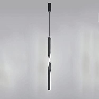Imagem de Luminária pendente em espiral, luminária suspensa ultrafina de metal com cúpula de acrílico, luminárias de suspensão lineares pretas, lustre moderno de LED de 20 W, luminárias pendentes long