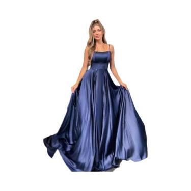 Imagem de Vestido De Madrinha Sexy Em Cetim Macio, Modelo Evasê Com Alças, Costa