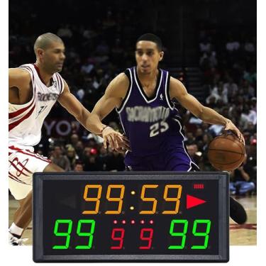 Imagem de Placar de 10 dígitos, cronômetro portátil, com controle remoto, temporizador positivo/contagem regressiva, tempo de ataque, pontuação/número de entradas/exibição de posse de bola, para garagem de