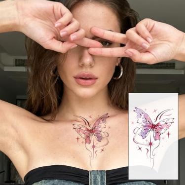 Imagem de Fada estrela roxa glitter borboleta minimalista tatuagens festa feriado presente braço ombro clavícula barriga perna temporária impermeável tatuagem adesivos 1 pacote