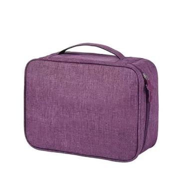 Imagem de Bolsa Organizadora de Cabos e Eletrônicos Portátil – Necessaire Multifuncional Impermeável para Viagem(grande-Roxo)