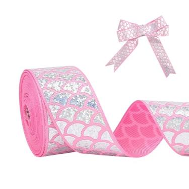 Imagem de PH PandaHall 2 rolos de fita impressa de escamas de sereia com 26 mm de largura fita de escama de peixe rosa a laser fitas de artesanato de praia fitas de embrulho de presente para festa de