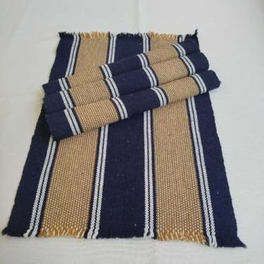 Imagem de Jogo Americano Natal 4 Peças Algodão Artesanal Tear Manual - Mesa Posta Rústica Elegante (Azul Marinho Caramelo)