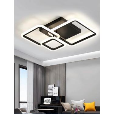 Imagem de Luminária de teto LED moderna, preta, regulável, com controle remoto, design em acrílico, iluminação inteligente para quarto, cozinha, corredor e escritório, 3000-6000K (48cm)