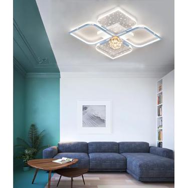 Imagem de Luminária de teto LED moderna para quarto, com intensidade de luz ajustável de 3000K a 6000K, ideal para sala de estar, com controle remoto, design em estrela de metal e acrílico, 73cm, 74W,