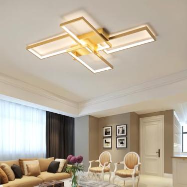 Imagem de Luminária de teto moderna para sala de estar, 72W, quadrada, LED, 3000k-6000k, dimerizável, de embutir, com controle remoto, em acrílico, para quarto, sala de jantar, escritório e cozinha (D