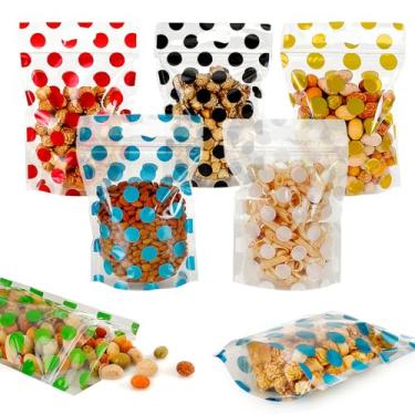 Imagem de Pacote com 100 sacos de guloseimas transparentes de celofane, sacos autovedantes para biscoitos de doces com selo e alça, sacos de embalagem de alimentos resseláveis para doces de padaria, chocolate