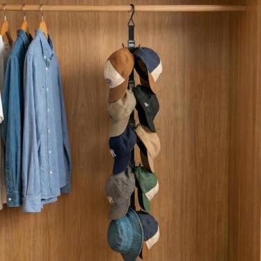 Imagem de MASHDE Suporte de chapéu para porta, organizador de chapéus para parede com 6 ganchos ajustáveis duráveis e bolsa de armazenamento, organizador de chapéu sobre a porta para casa, dormitório, viagem