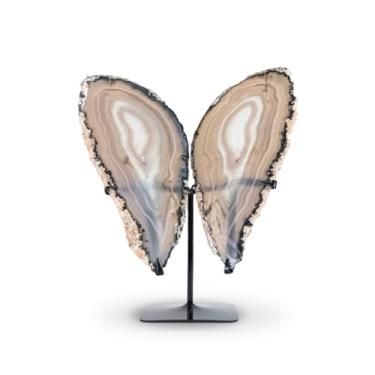 Imagem de Borboleta Chapa Ágata Tons Cinza Natural Polida na Base Metal 2,450 kg