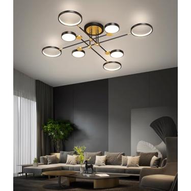 Imagem de Luminária de teto LED moderna e regulável com controle remoto para sala de estar, quarto, sala de jantar e escritório (preta, 8 lâmpadas).