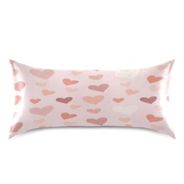 Imagem de ATTX Fronha de cetim de corações pequenos com fecho de envelope, macia e refrescante para cabelo e pele, tamanho king size 20 x 40 polegadas (648)