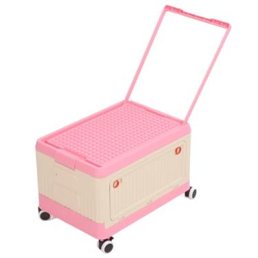 Imagem de Luocute Caixa de Armazenamento de Brinquedos Com Tampa e Rodas, Carrinho de Rolamento Dobrável de 42x29x28cm para Organizador de Crianças, Estojo de Carrinho Durável de Material PP para (PINK)