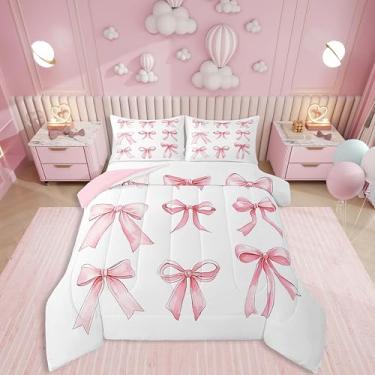 Imagem de Erosebridal Conjunto de edredom com laço de princesa com laço de desenho animado para crianças, adolescentes e mulheres, estampa geométrica borboleta