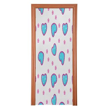 Imagem de ATTX Capa de porta frontal coração azul - decoração de férias de tecido elástico lavável para festas, casa, decoração de porta da frente, 36 x 98 polegadas (754)