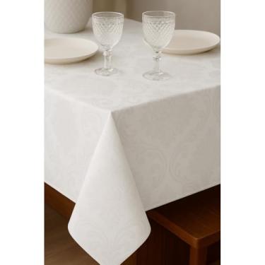 Imagem de Toalha de Mesa Jacquard Retangular 4/6/8 Lugares – Elegante, Durável e Sofisticada para Ocasiões Especiais(Branco,6 Lugar 2,20x1,40)