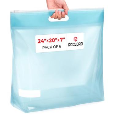 Imagem de Paclord Bolsas grandes de 61 cm x 50 cm (11 galões) com alça cortada, pacote com 6 – bolsa de armazenamento deslizante transparente resistente de 3,5 mm – Fecho fácil de deslizar, para viagem