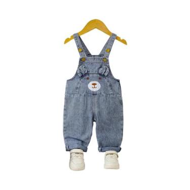 Imagem de Macacão De Denim Para Menino Bebê 0-3 Anos Lavagem Clara Com Patch De 