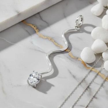 Imagem de Colar prata 925 serpente Zircônia Redonda Cristal Fabro Saints