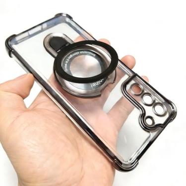 Imagem de Buliangren Capa compatível com Samsung Galaxy S24, capa macia robusta protetora com suporte de anel, capa de telefone transparente para Samsung S24, preta